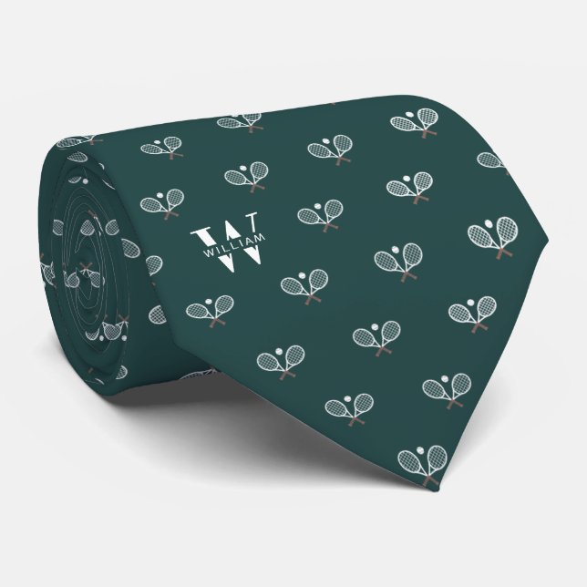 Tennis Klubbs Monogram Namn Mörk grönt Neck Tie Slips (Rullad)