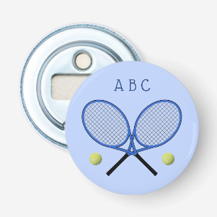 Tennis korsade racketar initialer blå flaskaöppnar flasköppnare