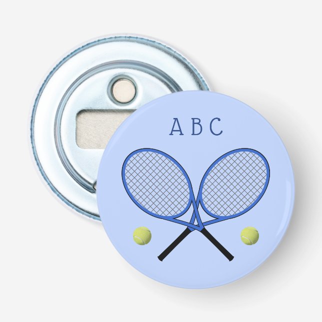 Tennis korsade racketar initialer blå flaskaöppnar flasköppnare (Framsidan)