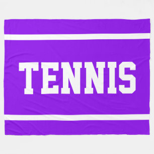 TENNIS Kul Ljusa lila Sportig Vit Text Ränder Fleecefilt
