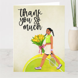 Tennis-kvinna med blommor tack kort