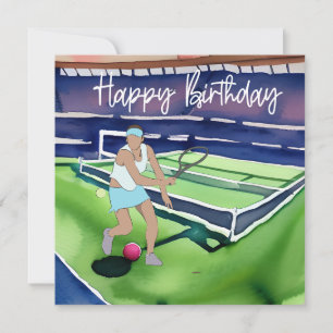 Tennis-kvinna med Grattis på födelsedagen ord för