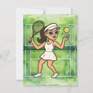 Tennis kvinna spelar tennis vykort