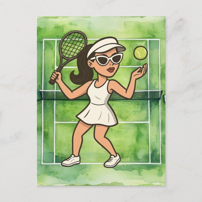 Tennis kvinna spelar tennis  vykort (Framsida)