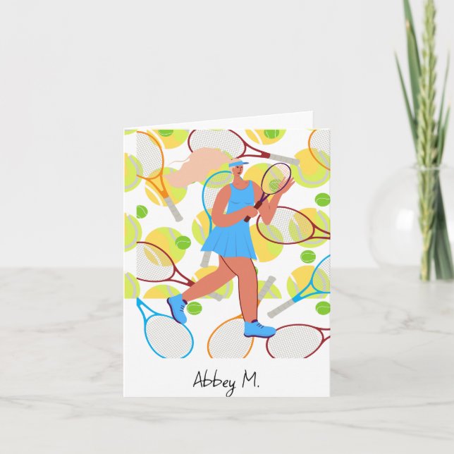 Tennis, kvinnlig spelare spelar tennis anteckningskort (Framsida)