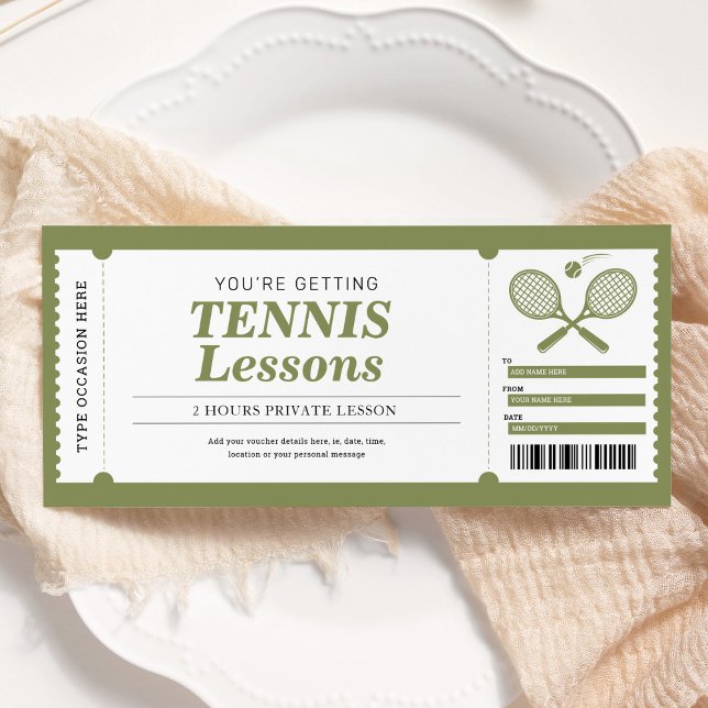 Tennis Lesson Gift Certificate Voucher Inbjudningar (Skapare uppladdad)