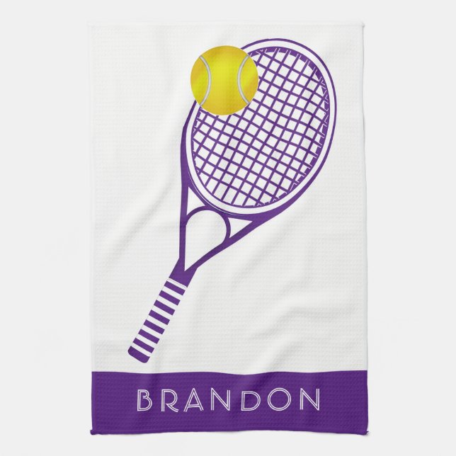 Tennis Lila Personlig Namn eller Monogram Kökshandduk (Vertikal)