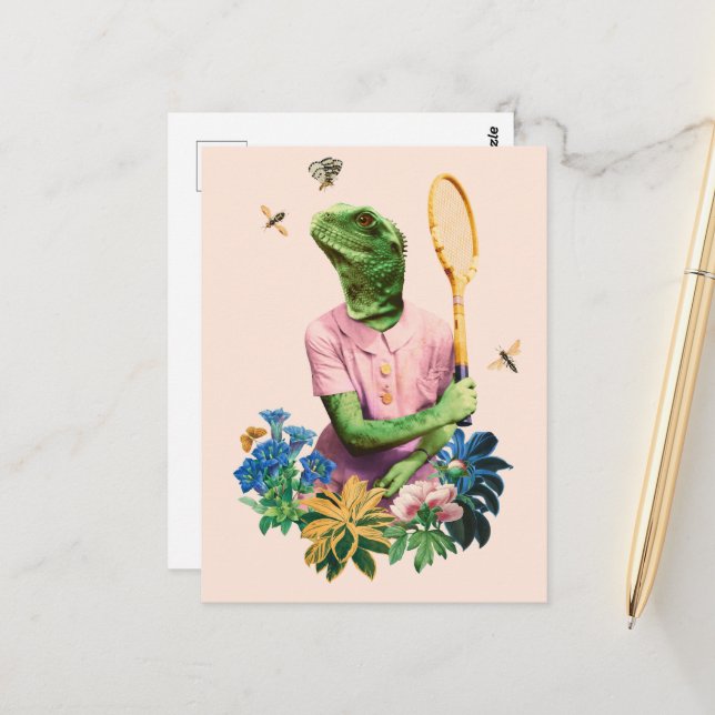 Tennis Lizard Vykort (Fram/Back In Situ)