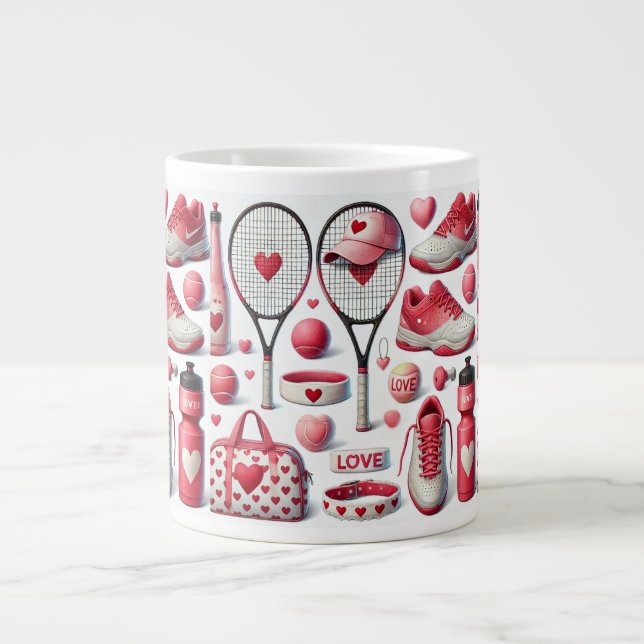 Tennis Love themed in red and white with heart  Jumbo Mugg (Framsidan)