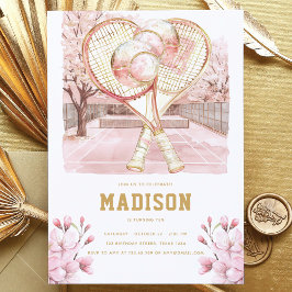 Tennis Luxury Girl Birthday Pink Gold Inbjudningar
