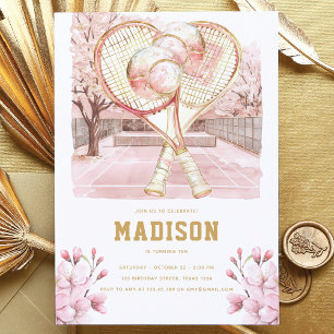 Tennis Luxury Girl Birthday Pink Gold Inbjudningar