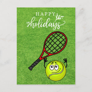 Tennis Lycklig Helgdag med boll och Racket på grön Helg Vykort