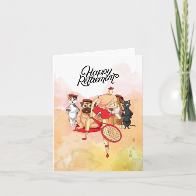 Tennis Lycklig Pension-spelare och hund-vattenfärg Kort (Framsida)