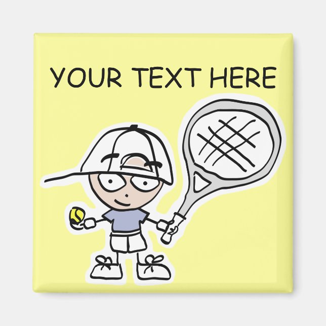 Tennis Magnet med söt tecknad av killspelare (Framsidan)