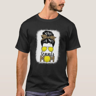 Tennis Mamma Life Bleached Messy Bun Hair Leopard  T Shirt