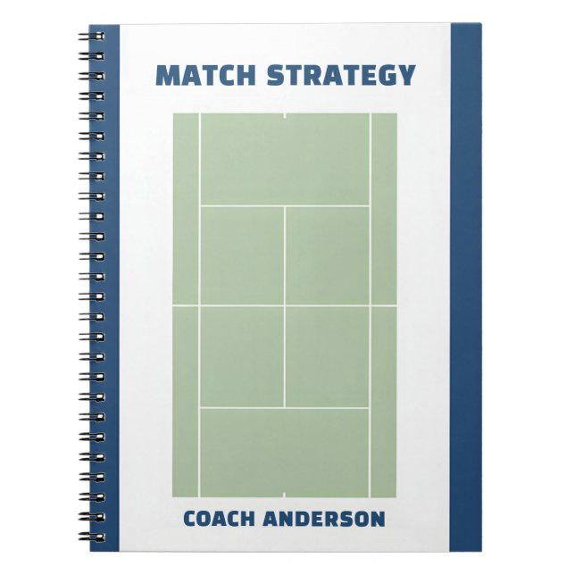 Tennis Match Planning & Strategy Custom Coach Name Anteckningsbok (Framsidan)