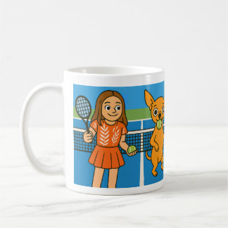 Tennis med en kvinna och en chihuahua kaffemugg