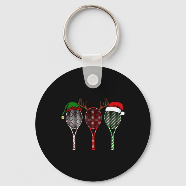 Tennis Merry Chistmas 3 Tennis Racket jul Nyckelring (Framsida)