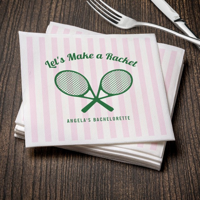 Tennis Möhippa Gör en Raka Randig Pappersservett (Tennis Bachelorette Party Make a Racket Striped Napkins
)