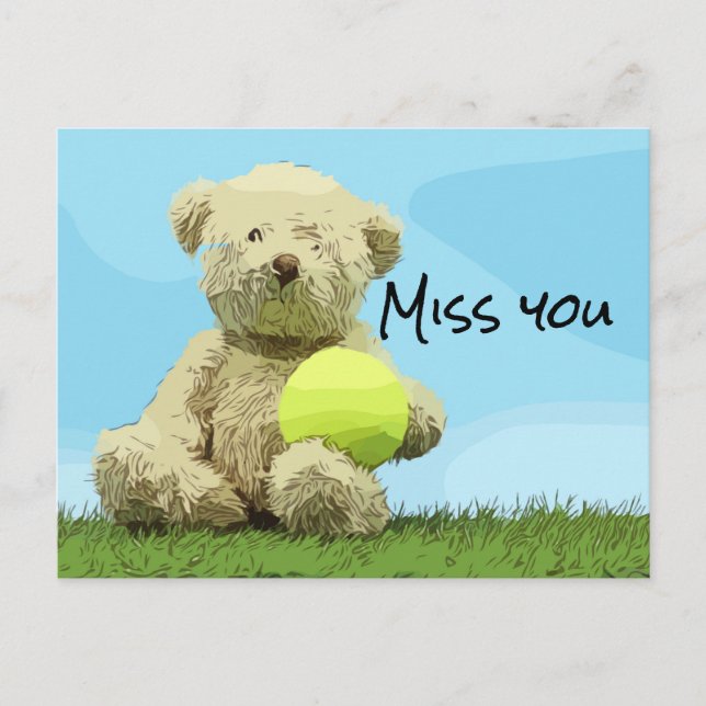 Tennis Nalle Player håller boll Miss You Älskare Vykort (Framsida)