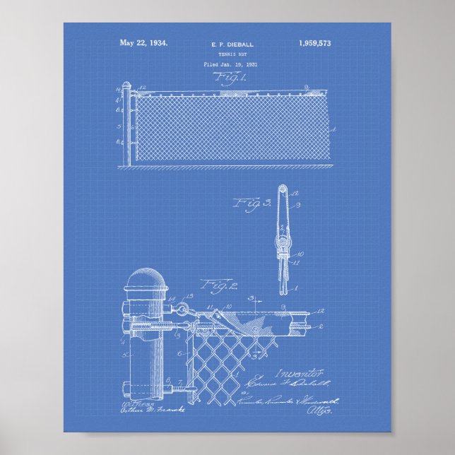 Tennis Net 1934 Patent Art Blueprint Poster (Framsidan)