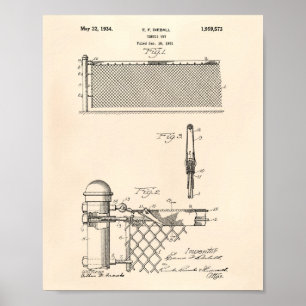 Tennis Net 1934 Patent Art Old Peper Poster