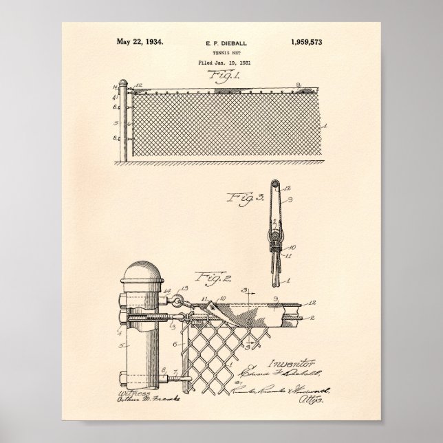 Tennis Net 1934 Patent Art Old Peper Poster (Framsidan)