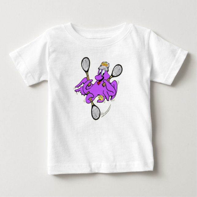 Tennis Octopus Baby Jersey T-Shirt (Framsida)