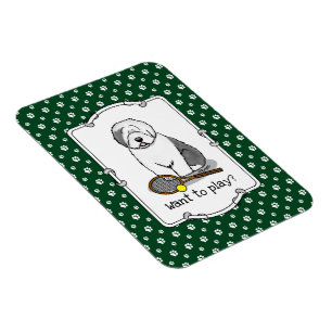Tennis Old English Sheepdog (Grått 1) Hund Cute Magnet
