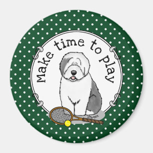 Tennis Old English Sheepdog (Grått 1) Hund Cute Magnet