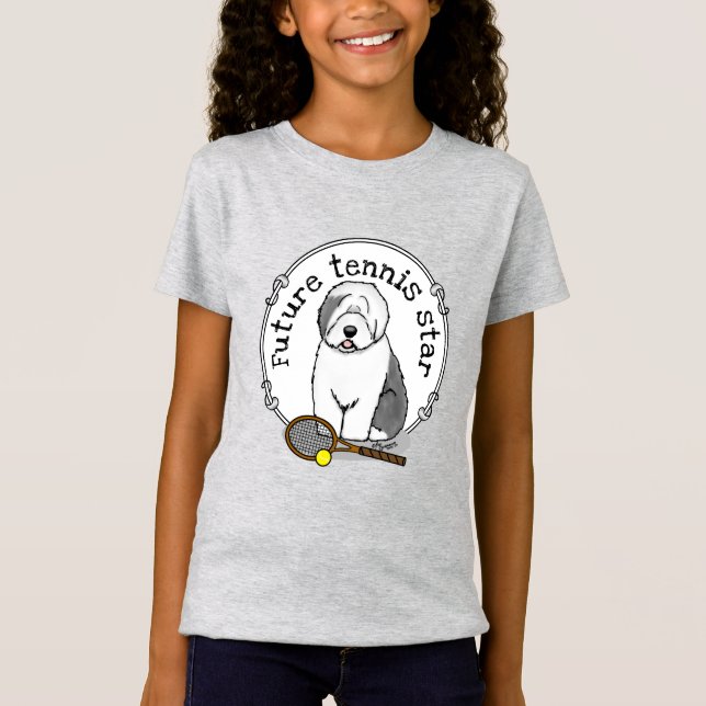 Tennis Old English Sheepdog (Grått 1) Hund Cute T Shirt (Framsida)