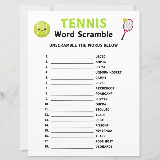Tennis Ord Scramble Game (Framsida)