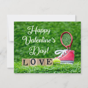 Tennis på Alla hjärtans dag med racket och boll Julkort