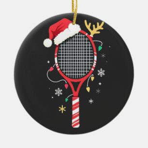 Tennis Paddle med Santa Hat och jul Ljus Julgransprydnad Keramik