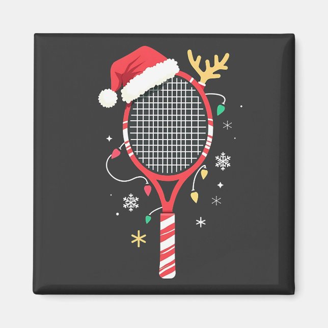 Tennis Paddle med Santa Hat och jul Ljus Magnet (Framsidan)