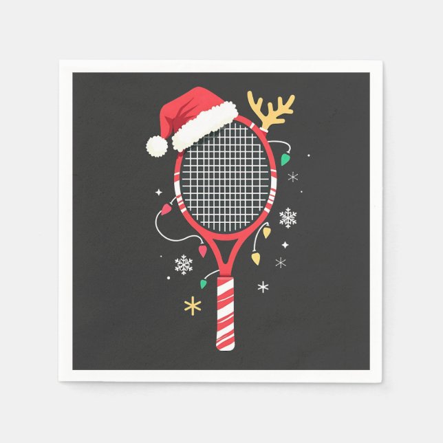 Tennis Paddle med Santa Hat och jul Ljus Pappersservett (Framsidan)