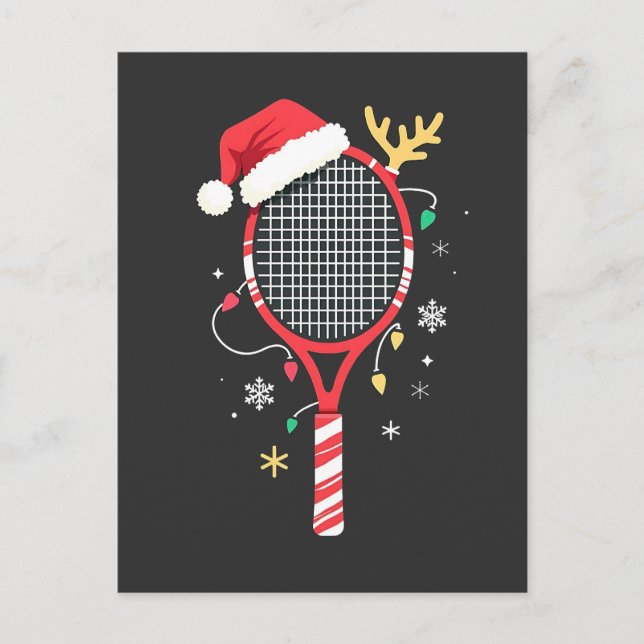 Tennis Paddle med Santa Hat och jul Ljus Vykort (Framsida)