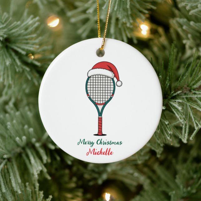 Tennis Paddle with Santa Hat Custom Christmas      Julgransprydnad Keramik (Träd)