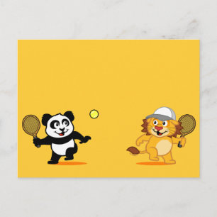 Tennis Panda & Lejon Vykort