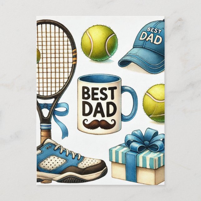 Tennis Pappa Fars dag med Racket och Boll Vykort (Framsida)