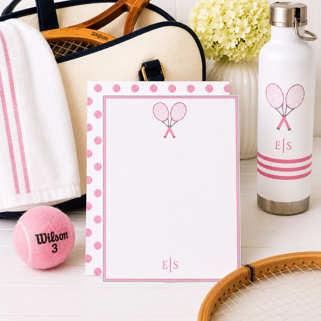 Tennis Pappersracket Prickmönster Monogram Rosa  Anteckningskort (Skapare uppladdad)