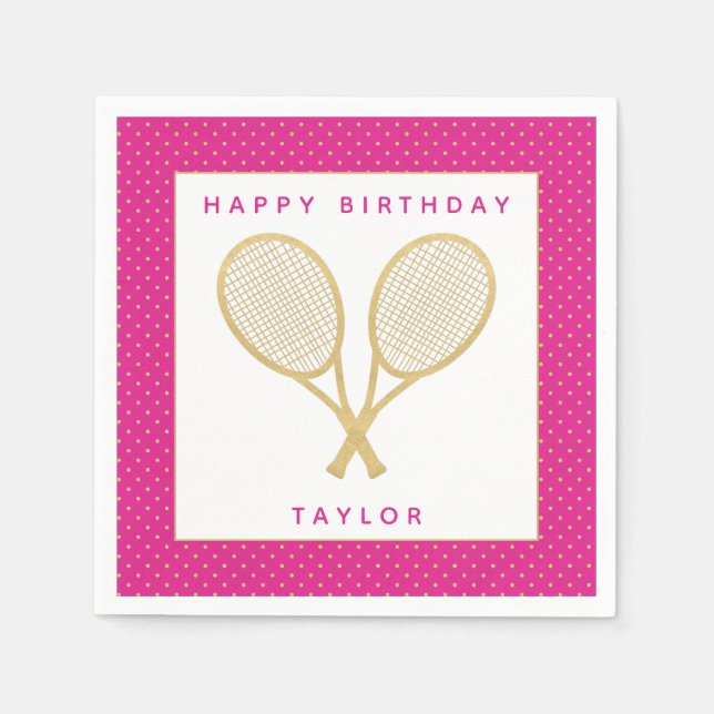 Tennis Party Chic Guld och Rosa Anpassningsbar Pappersservett (Framsidan)