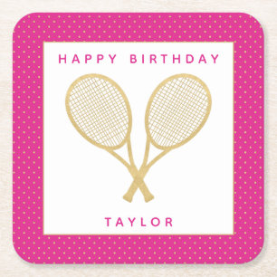 Tennis Party Chic Guld och Rosa Anpassningsbar Underlägg Papper Kvadrat