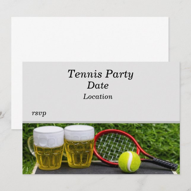 Tennis Party med racket boll och öl Inbjudningar (Fram/baksida)
