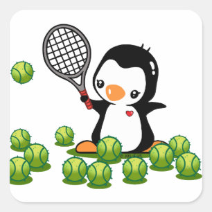 Tennis Penguin Fyrkantigt Klistermärke
