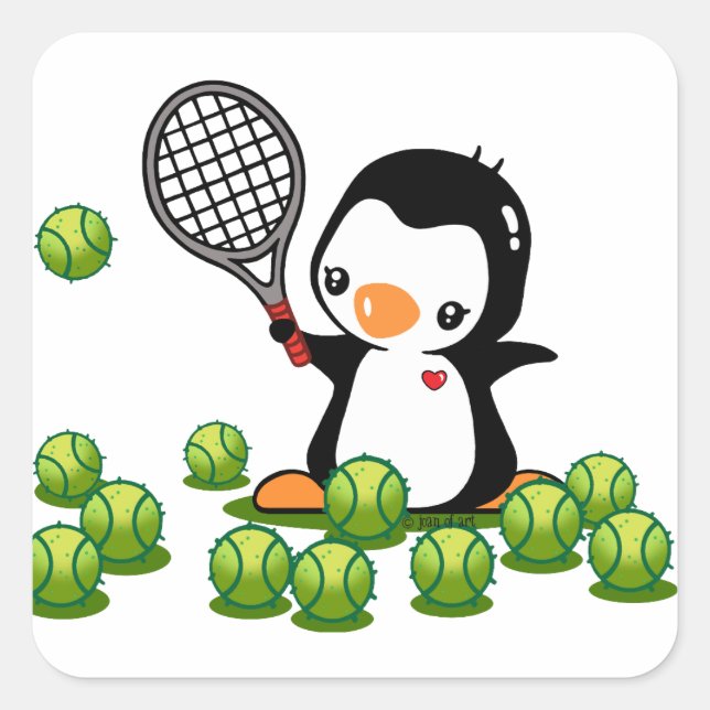 Tennis Penguin Fyrkantigt Klistermärke (Framsida)