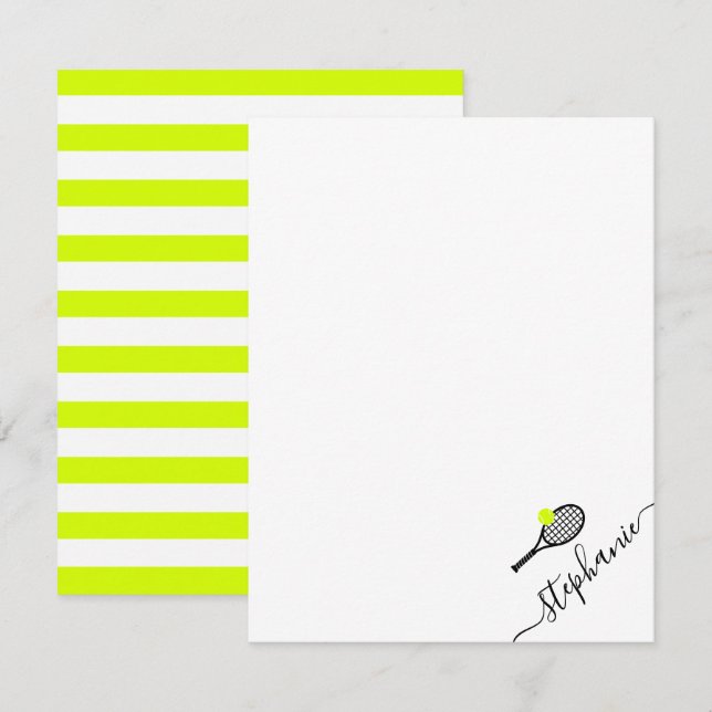 Tennis Personlig Namn Script Monogram Anteckningskort (Fram/baksida)