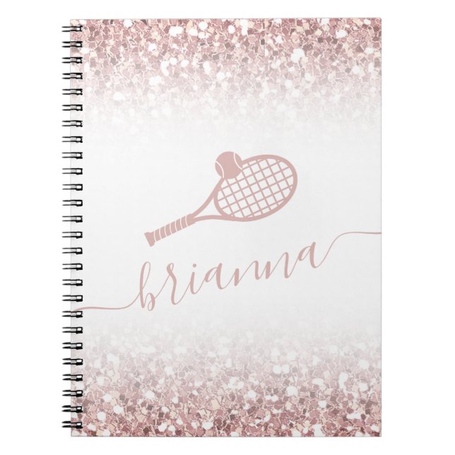 Tennis Personlig Rosa Girly Glitter Anteckningsbok (Framsidan)