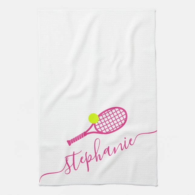 Tennis Personlig Rosa Script Namn Kökshandduk (Vertikal)