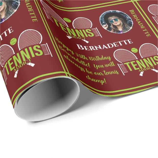 Tennis Photo Namn Age Birthday Presentpapper (Rullad Hörn)